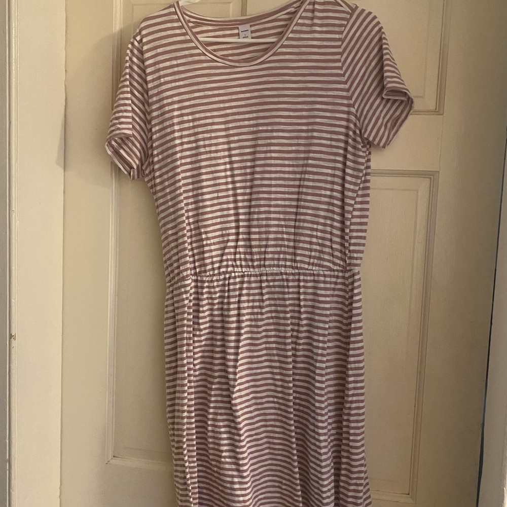 Old Navy Waist-Defined Striped Slub-Knit Mini T-Shirt Dress